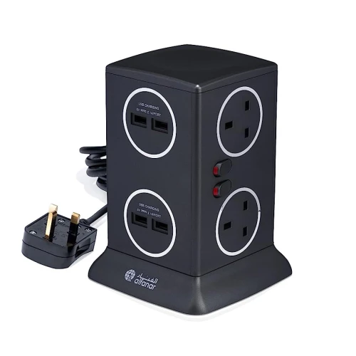 محول الفنار 4 يو اس بي 6 مقابس اللون الاسود